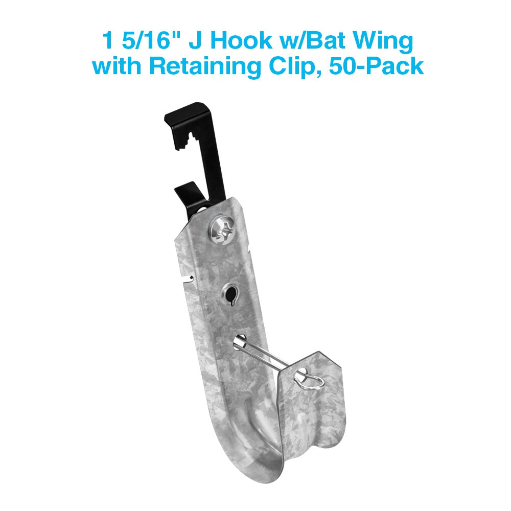Bat Wing J Hook with Retaining Clip, 50-Pack