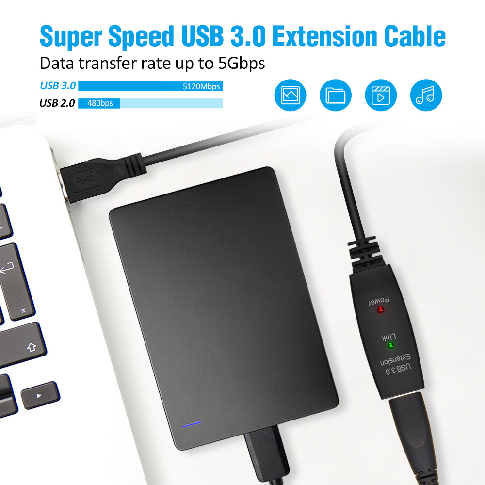 USB3.0 Active Extension Repeater A-Male/Female cable