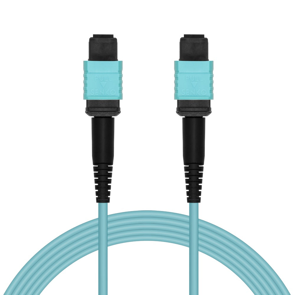 MPO OM4 to 12-Fiber to 6-LC Duplex Breakout Aqua OFNR