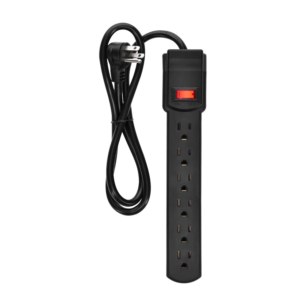 6-Outlet Surge Protector 14AWG/3,15A, 90J Black Right Angle Plug