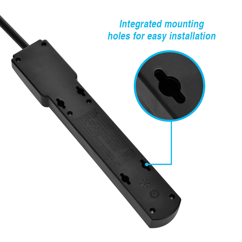 6-Outlet Surge Protector 14AWG/3,15A, 90J Black Right Angle Plug