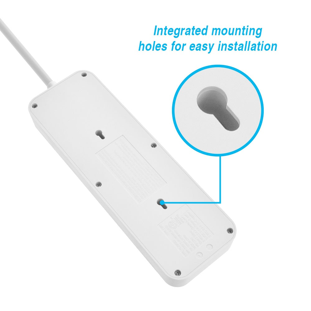 8-Outlet Surge Protector 2USB-A+1USB-C,14AWG/3, 15A, 2450J White