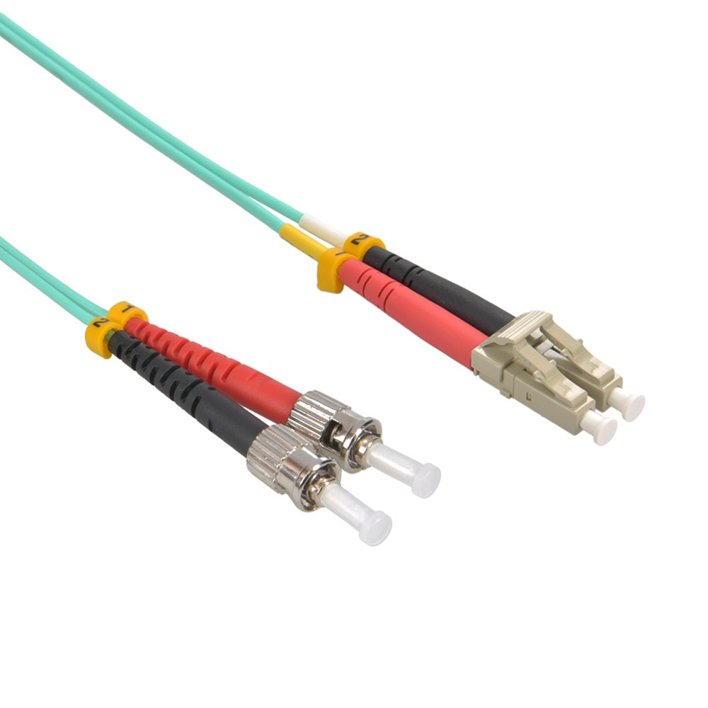 LC/UPC-ST/UPC OM3 Multimode Duplex OFNR 2.0mm Aqua Fiber Optic Patch Cable