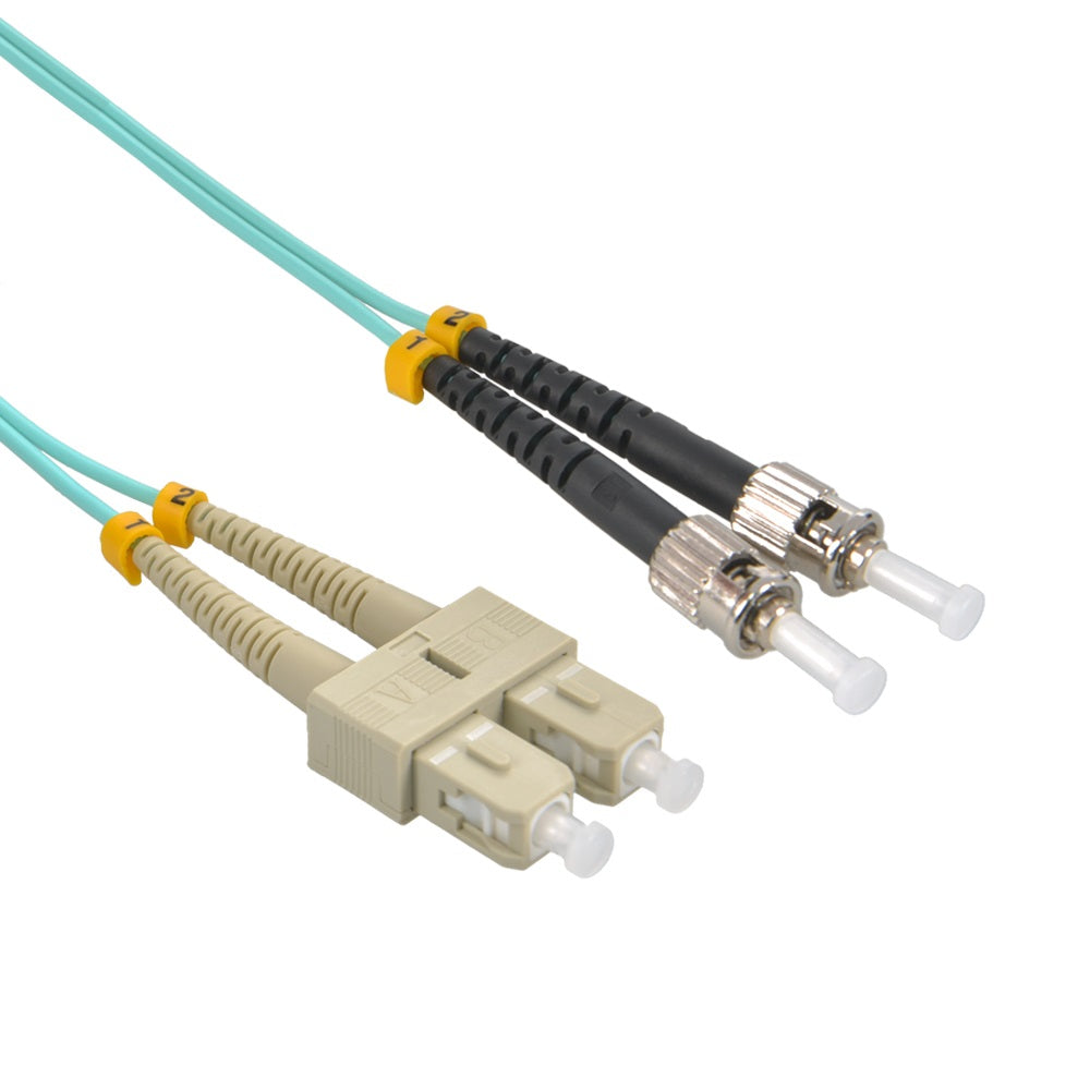 SC/UPC-ST/UPC OM3 Multimode Duplex OFNR 2.0mm Aqua Fiber Optic Patch Cable