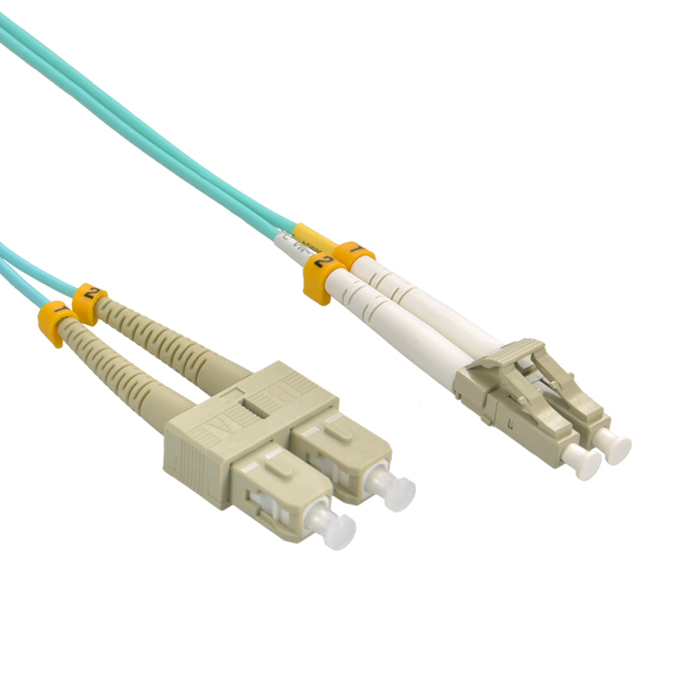 LC/UPC-SC/UPC OM3 Multimode Duplex OFNR 2.0mm Aqua Fiber Optic Patch Cable