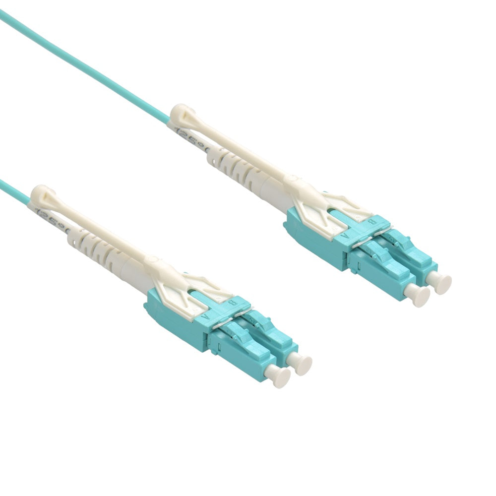 Uniboot LC/UPC-LC/UPC OM3 Multimode Duplex Aqua Fiber Optic Patch Cable with Pull Push